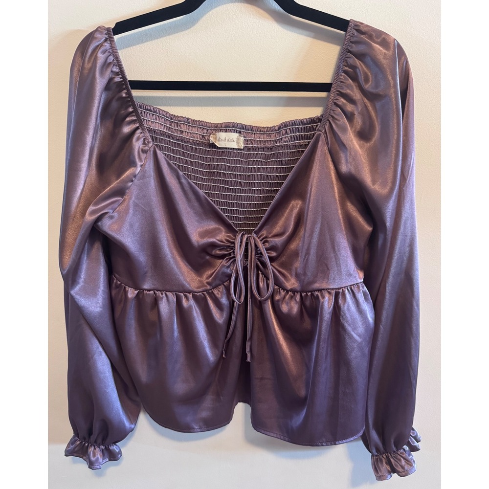Altar'd State Romantic Boho Babygirl Mauve Satin Tie Front Peplum Blouse L